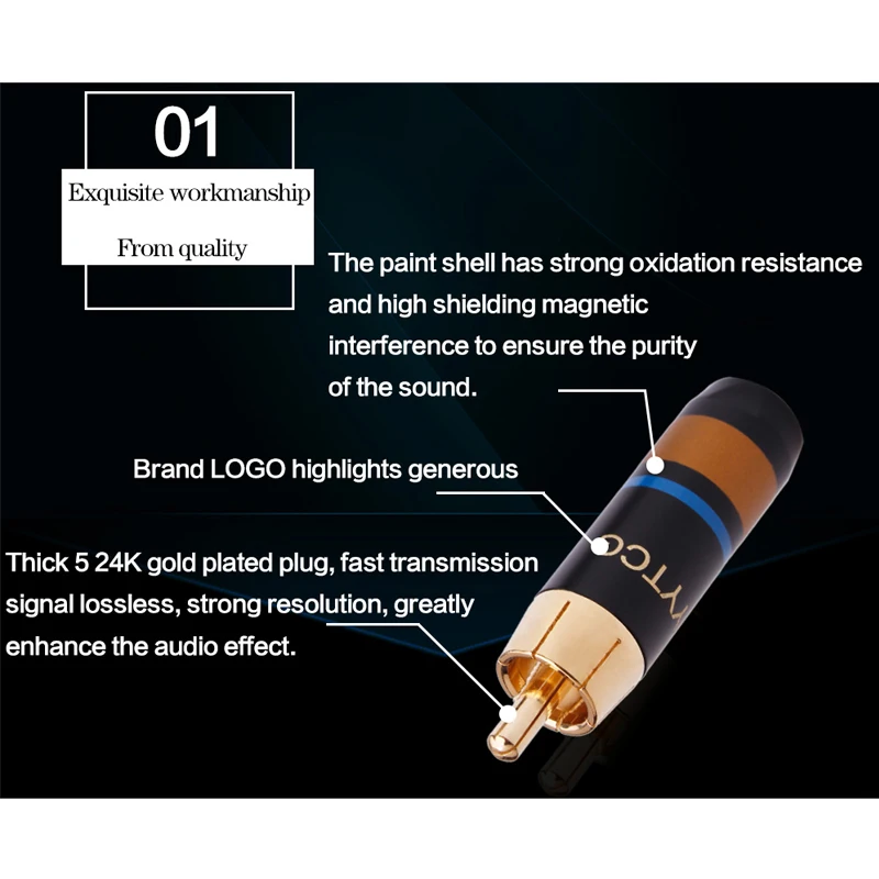 4 stks Koper RCA Plug Audio Kabel Male Connector Adapter Connector Solderen Phono Male voor 7mm Kabel