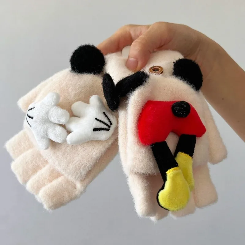 Disney Mickey Handschuhe Kreative hochwertige Cartoon Jungen und Mädchen Herbst und Winter Dual-Use-Finger-Flip wärmende Halbfinger-Abdeckung