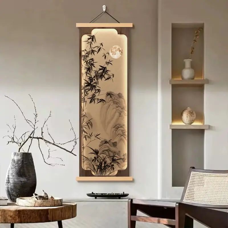 Moonlit Bamboo Song Inspired Landscape Scroll Art for Hallway