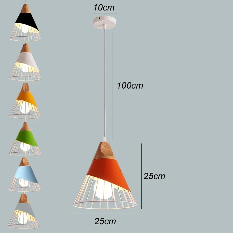 멀티 컬러 카페 레스토랑 우드 샹들리에, 아이언 아트 걸이식 조명, 펜던트 램프, E27 천장, 북유럽 모던 홈 데코 가전 제품