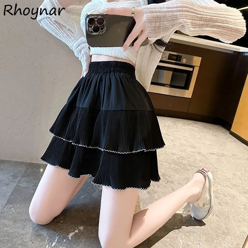 Cake A-line Skirts Women Ruffles Balletcore High Waist Sweet Lovely Girls Korean Fashion Popular Daily All-match Trendy Mini Y2k