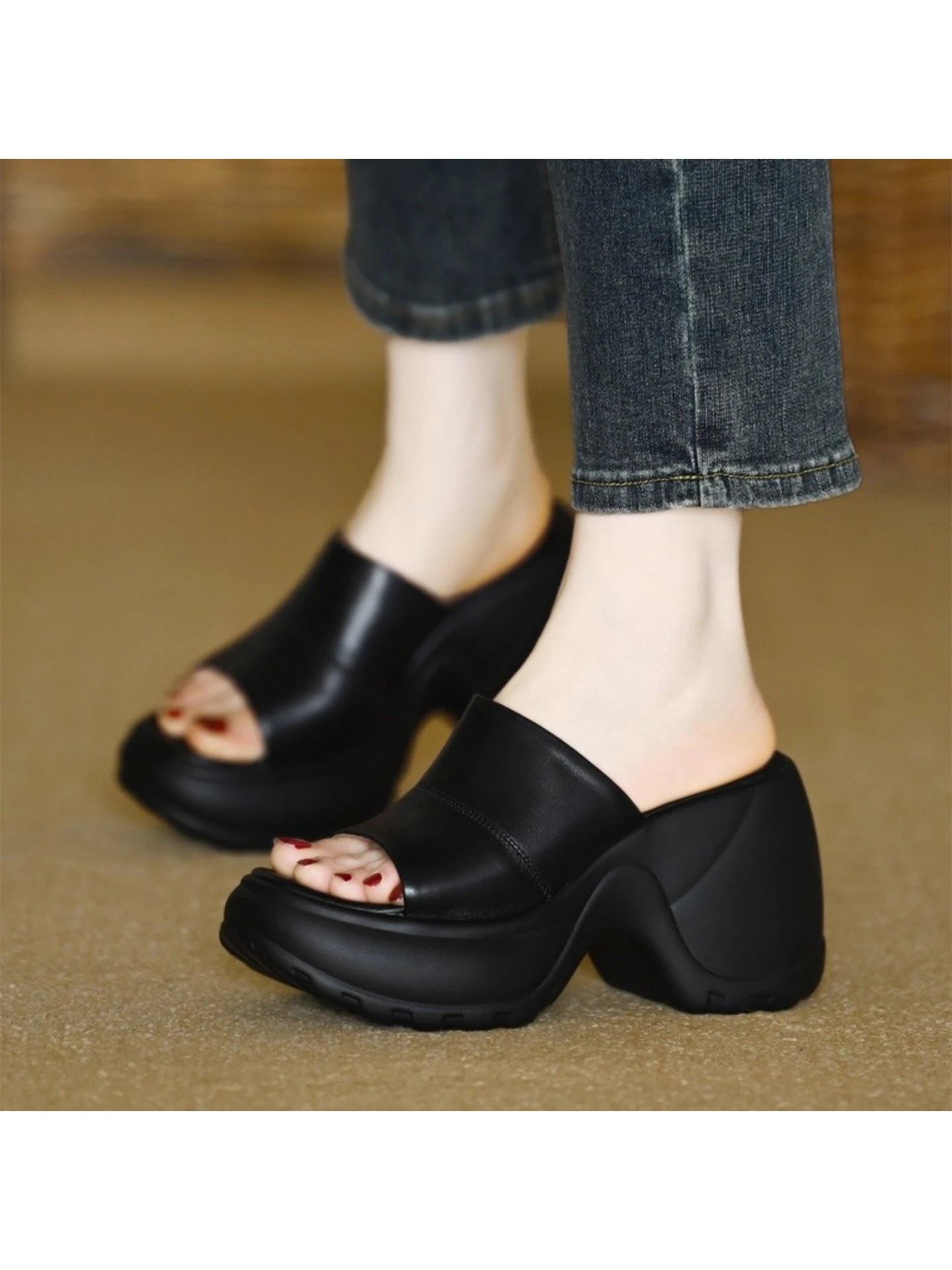 

Женские босоножки на каблуке 0 см, новинка 2025 года, водонепроницаемые тапочки без шнуровки на платформе и высоком каблуке, уличная одежда, повседневные тапочки