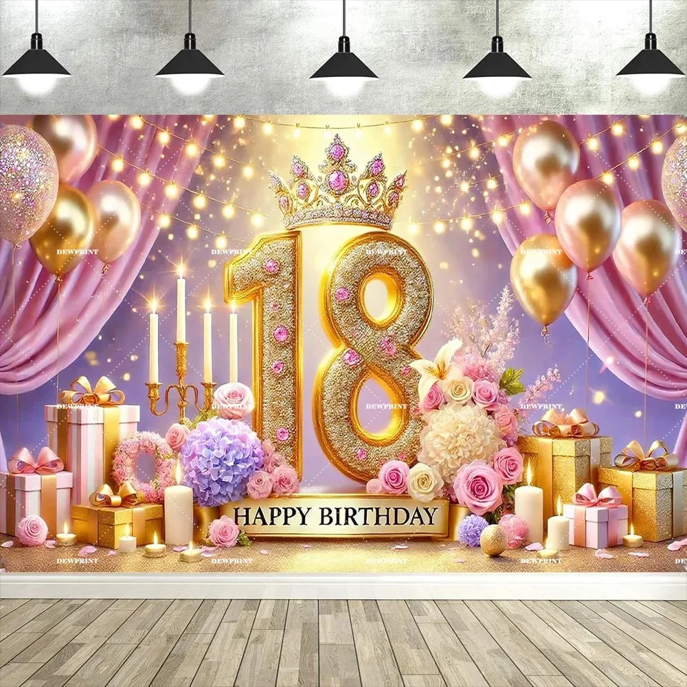 

Crown and Flower Themed Birthday Banner Photography Background, Girl's Birthday Party Decoration Photography Studio Background