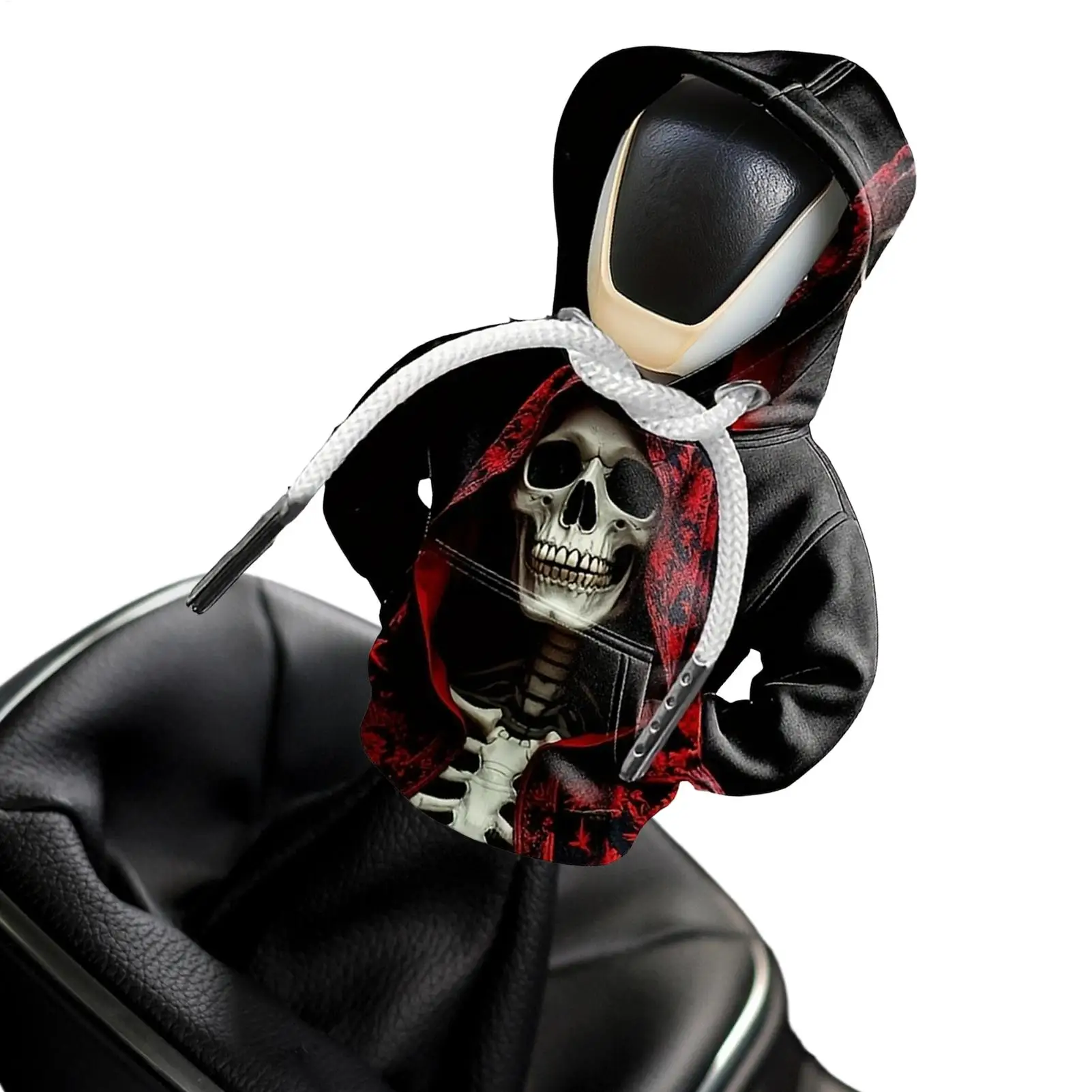 Halloween Car Gear Shift Hoodie Cover Cool Skull Auto Interior Decor Halloween Skull Shifter Knob Cover for Trailer RV Traveling