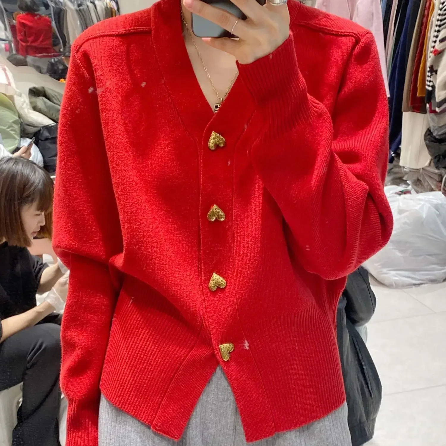 

Long Sleeve V-Neck Knitted Cardigan Women Sweater Korean Fashion Coats Love Heart Buttons Spring Autumn Jacket Casual Tops