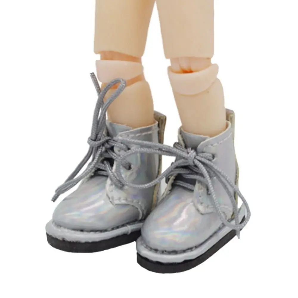 1 Pair High-top Obitsu 11 Doll Leather Boots Plating Silver Mini 1/12 Bjd Doll Leather Shoes Casual PU Leather