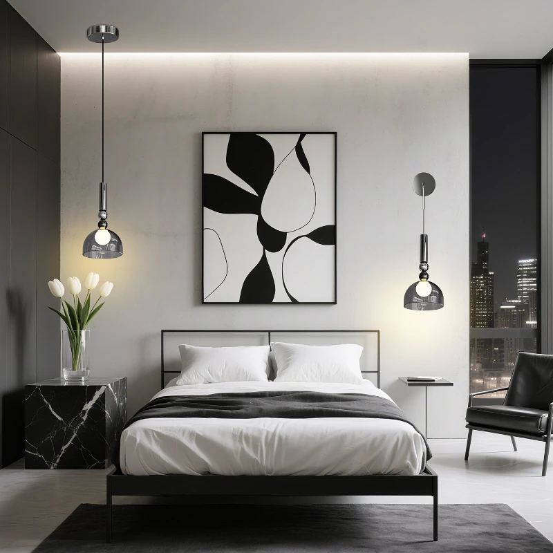 

SANDYHA Italian Minimalist Bedroom Pendant Lights Creative Glass Lampshade LED Lamps for Living Room and Bedroom Modern Home