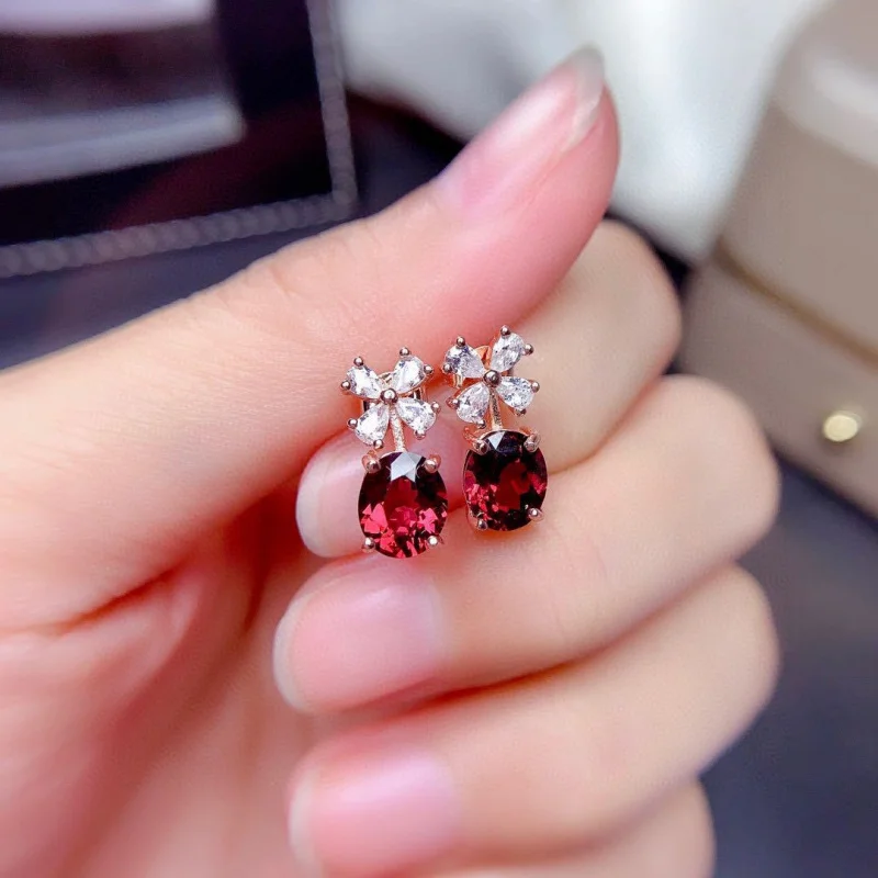 

New Red Tourmaline Gemstone Short for Women 18K Rose Gold Plated Elegant Stud Earrings