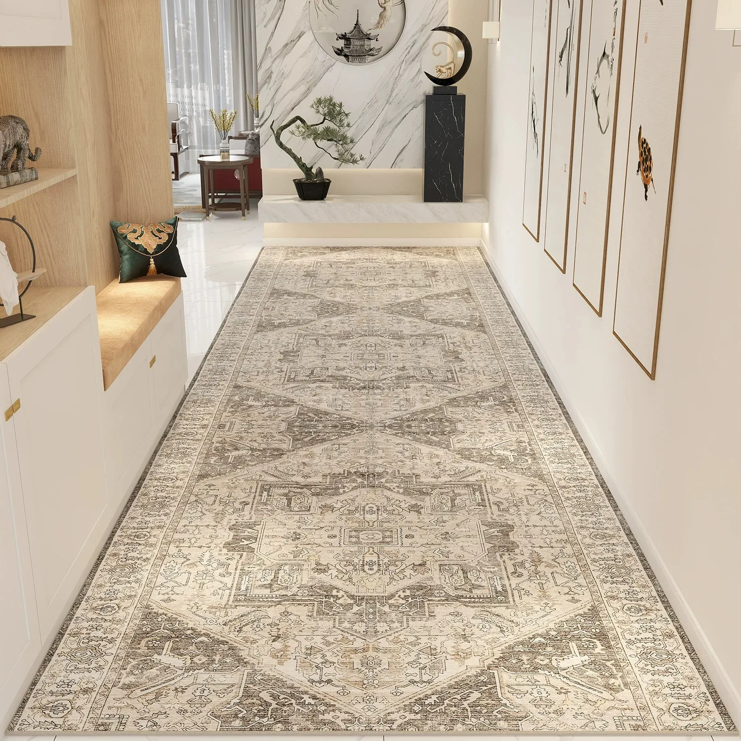 Vintage Hallway Runner Rug Nordic Persian Light Luxury Carpet Corridor Anti-slip Floor Mats Entrance Doormat Welcome Rugs 러그 카페트