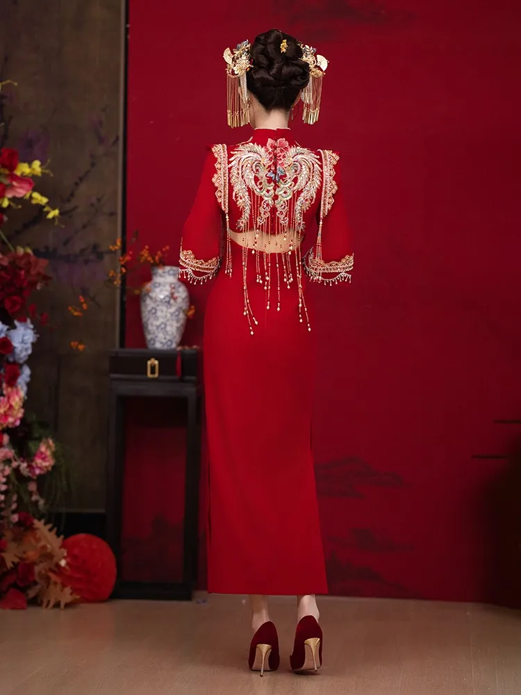 Velvet new Chinese-style wedding dress cheongsam bride's toasting and
