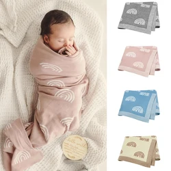 Multi-use Baby Receiving Blankets Newborn Swaddle Wrap Stroller Bed Blanket for Toddler Boy Girl Rainbow Knitted Throw Quit