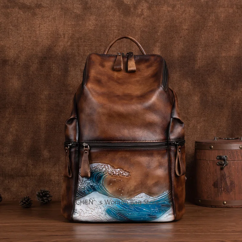 

Large Capacity Vintage Backpacks For Women Genuine Leather Travel Bag High Quality Handmade Women's Backpack Female Bags