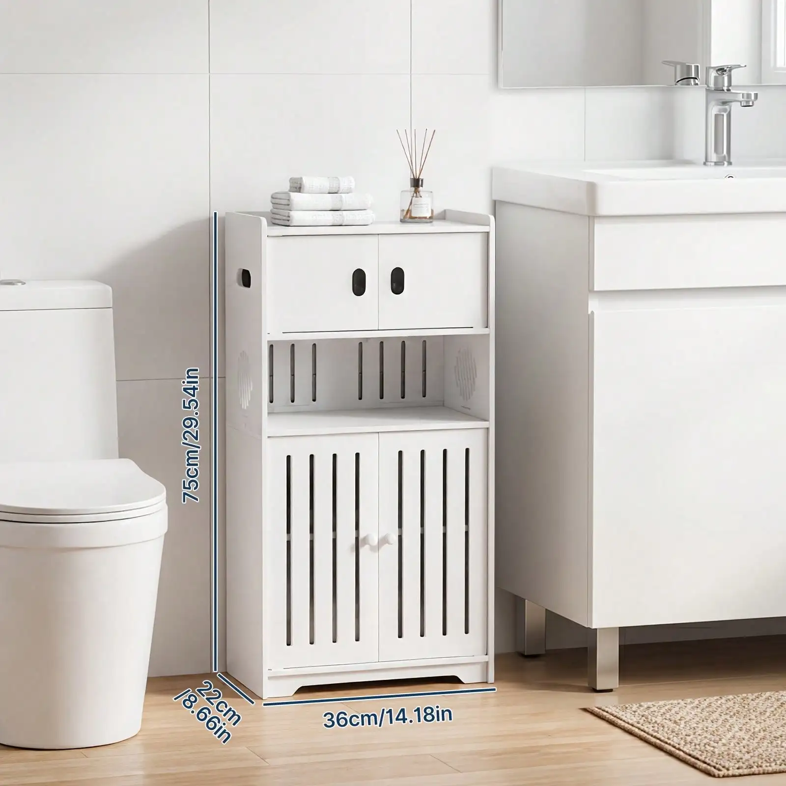 1Pc White 4-Tier Freestanding Storage Cabinet With Door, 8.66