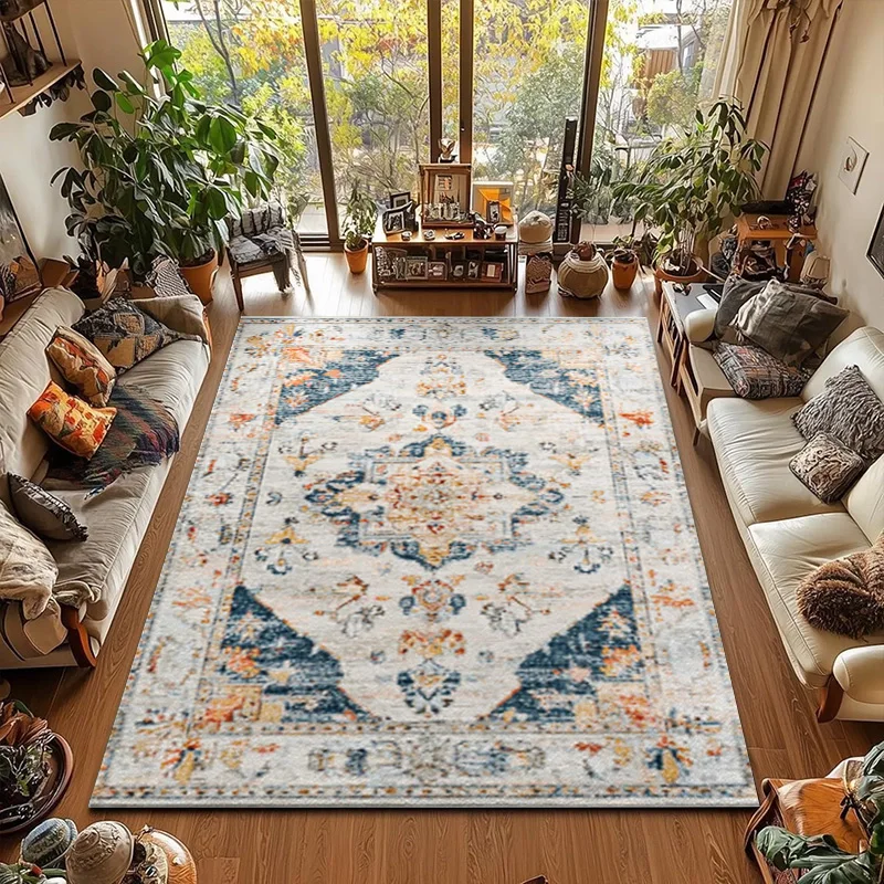 

RAKKS Vintage Bohemian Moroccan Style Non-slip Entry Small Floor Mat Living Room Dining Room Study Sofa Bedside Velvet Carpet
