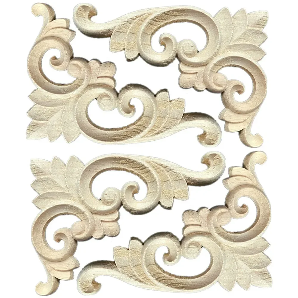10PCS 13cm Chinese Antique Double-sided Carved Corner Flower Statue Ornamental Wood Appliques Carving Decal Wooden Window Door