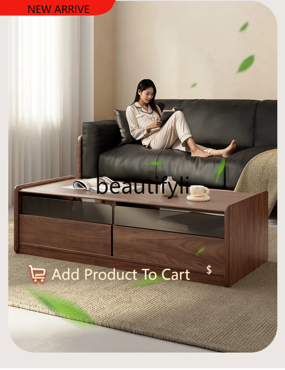 

North American black walnut solid wood coffee table creative locker side table light luxury premium living room G1218