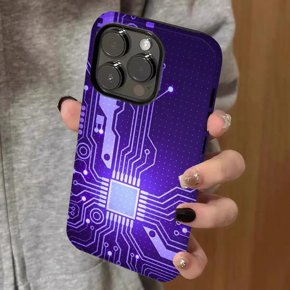 

circuit board Phone Case Double-layered 2-in-1 Film Case For IPhone 16 15 Promax 14 13 Pro 12 11 plus Samsung S25 24 23 Covers