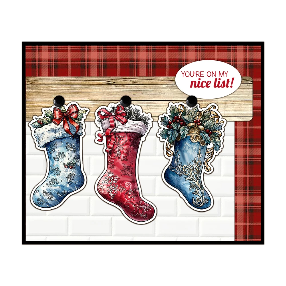 メリークリスマスのストッキング,金属,透明なスタンプ,日曜大 - Christmas Stocking Hanging のレビューと価格