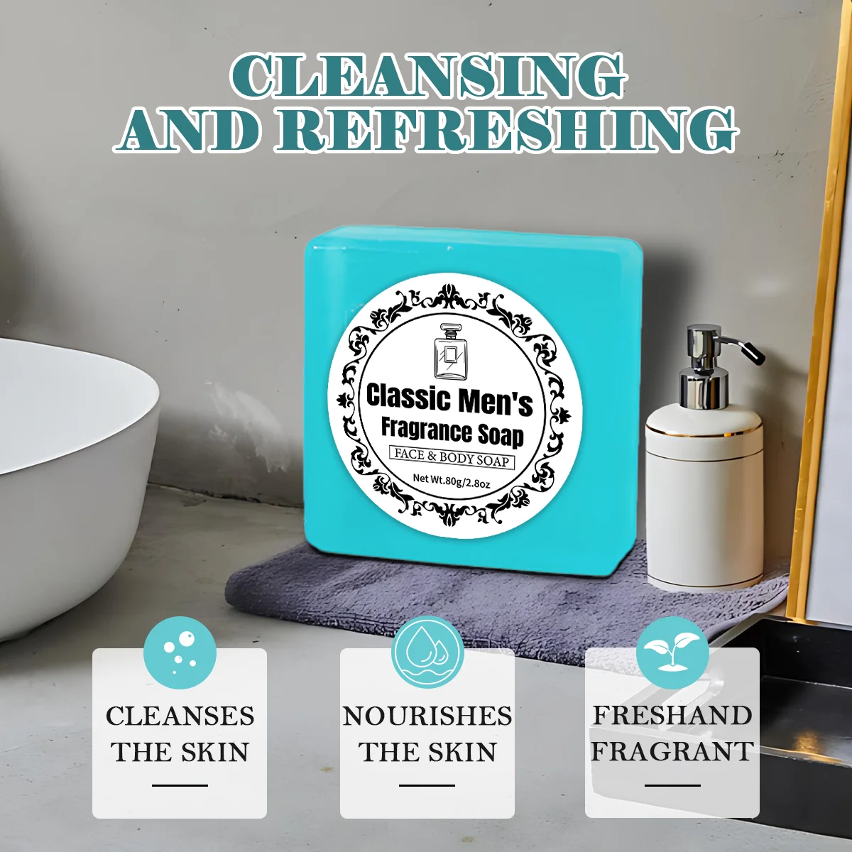 قالب صابون كلاسيكي معطر كولونيا، عطر ومرطب يدوم طويلاً، منظف لطيف للبشرة للجسم والوجه، فورمو نباتي