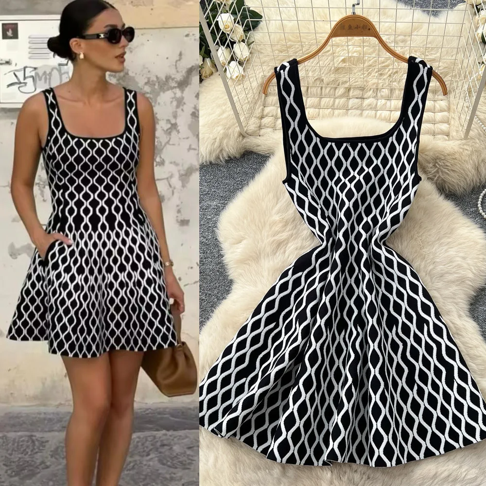 Dress Women Short Dresses Sexy A Line Vestidos Y2k Streetwear Sleeveless Tight Waist Print Elegant Splice Party Night Work 2026