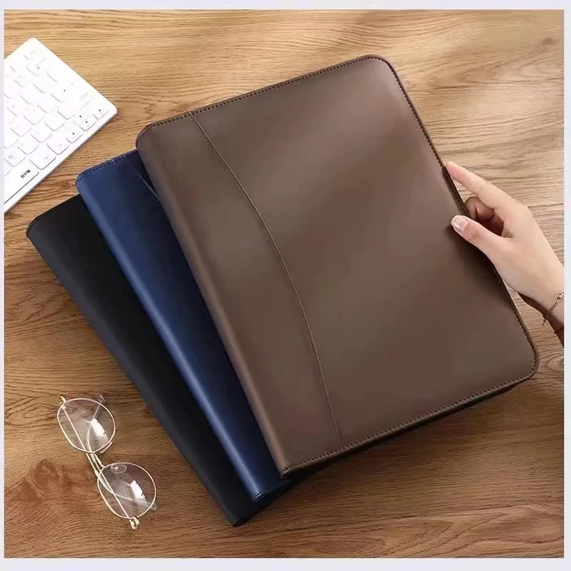 Cartera de cuero A4PU, maletín con calculadora con cremallera, utilizada para almacenar documentos de contrato, crucial para el éxito