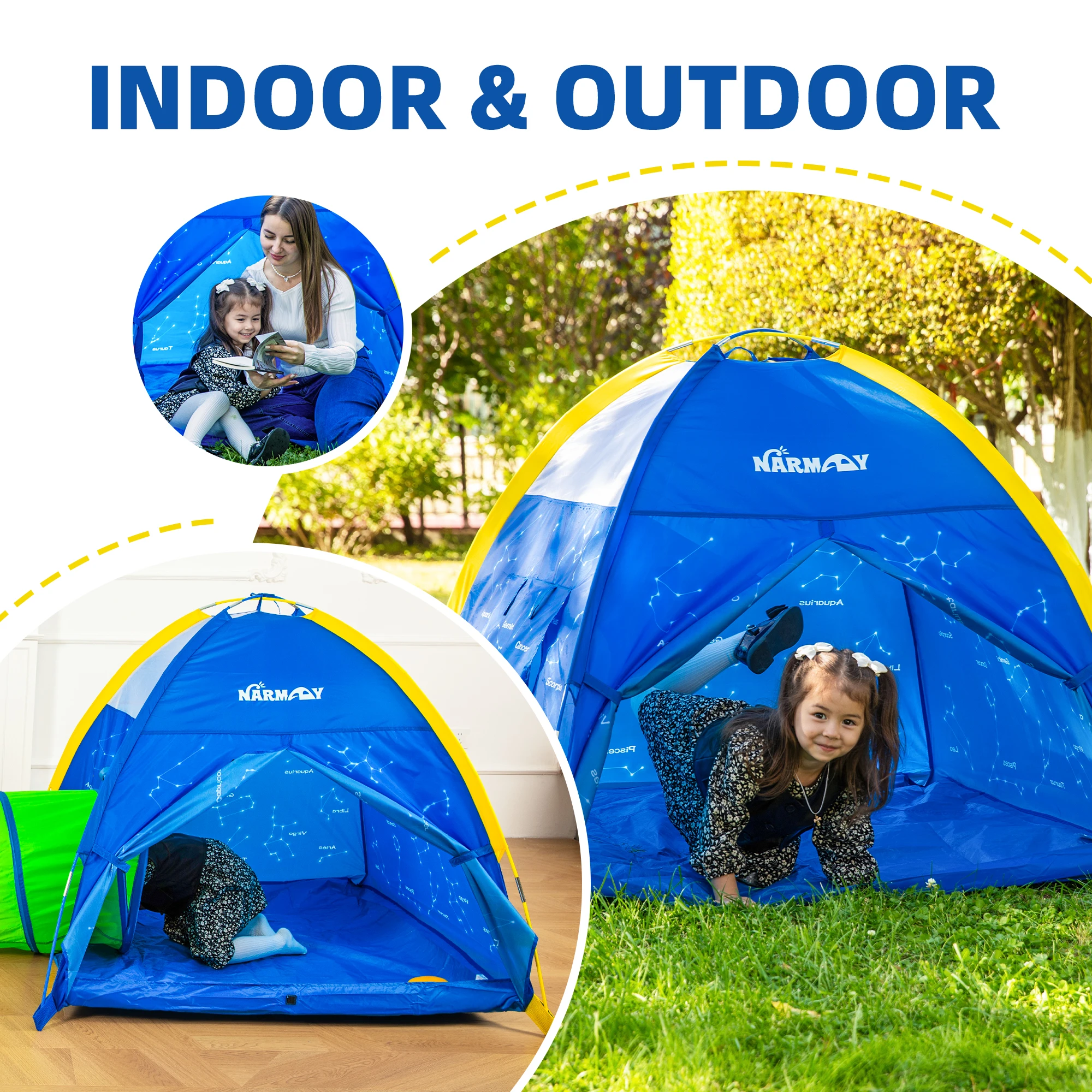 Crianças brincam tenda azul céu estrelado cúpula tenda para crianças diversão interna/externa