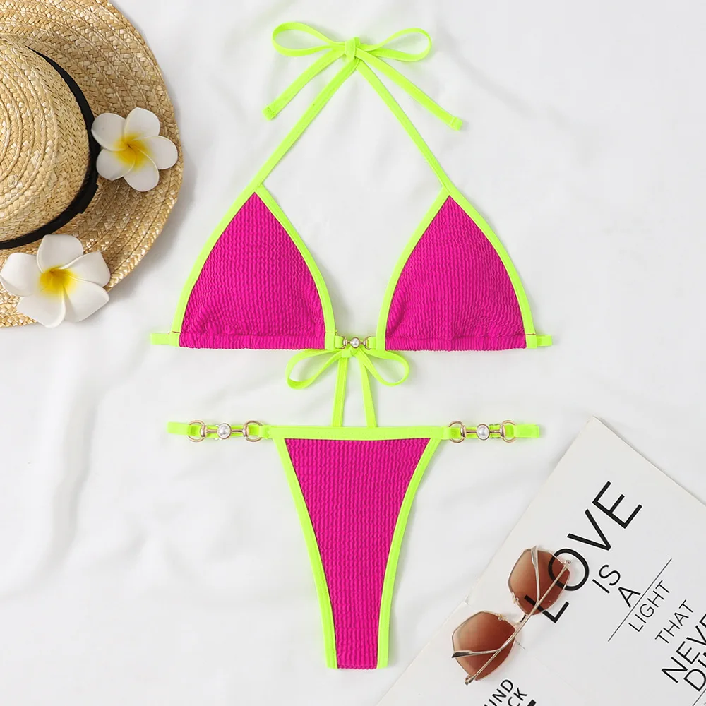 Sexy Neon Micro Swimwear Thong Bikini 2024 Women Two Pieces Swimsuits Swimming Bathing Suit Brazilian Bikinis Set Mujer Biquini