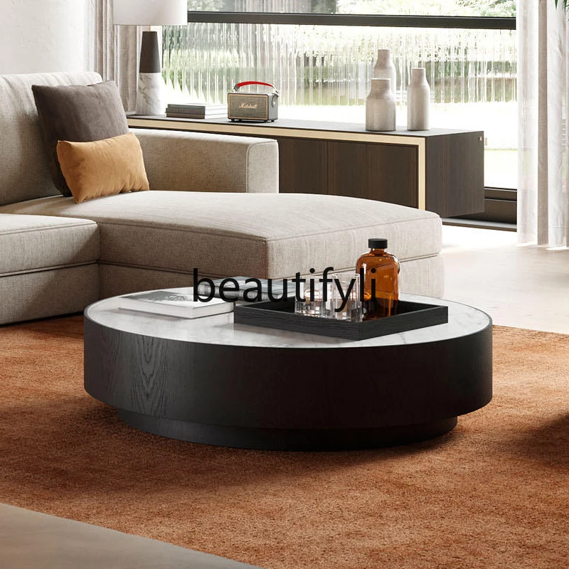 Italian rock slab marble round coffee table light luxury simple modern round edge table