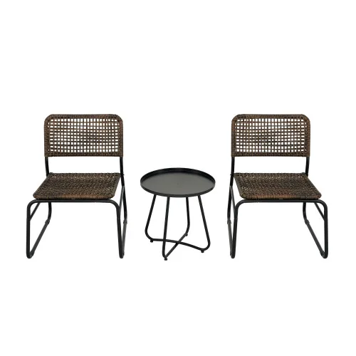 

Patio Furniture Set 3 Piece Mixture Pattern PE Rattan Steel Frame And Modern Round Table, Brown And Black