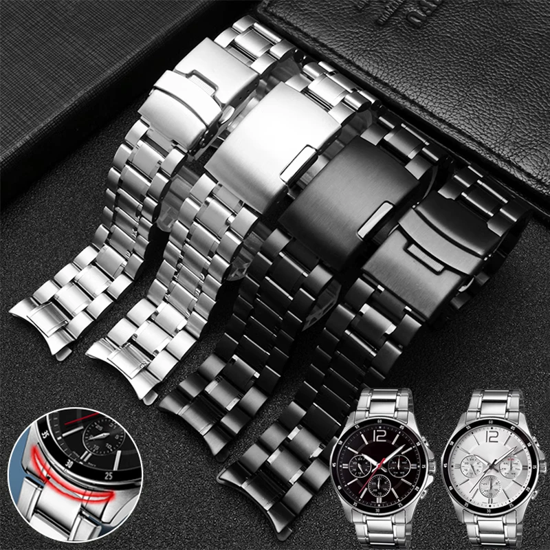 

For Seiko Timex Citizen Casio Curved End Stainless Steel Strap Men 20mm 22mm High Quality Metal Watchband Watch Chain Bracelet