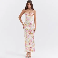 Mingmingxi Summer Spaghetti Strap Maxi Party Dresses Casual White Floral Print Slim Go Out Holiday Dress Cute New In Dress 2023
