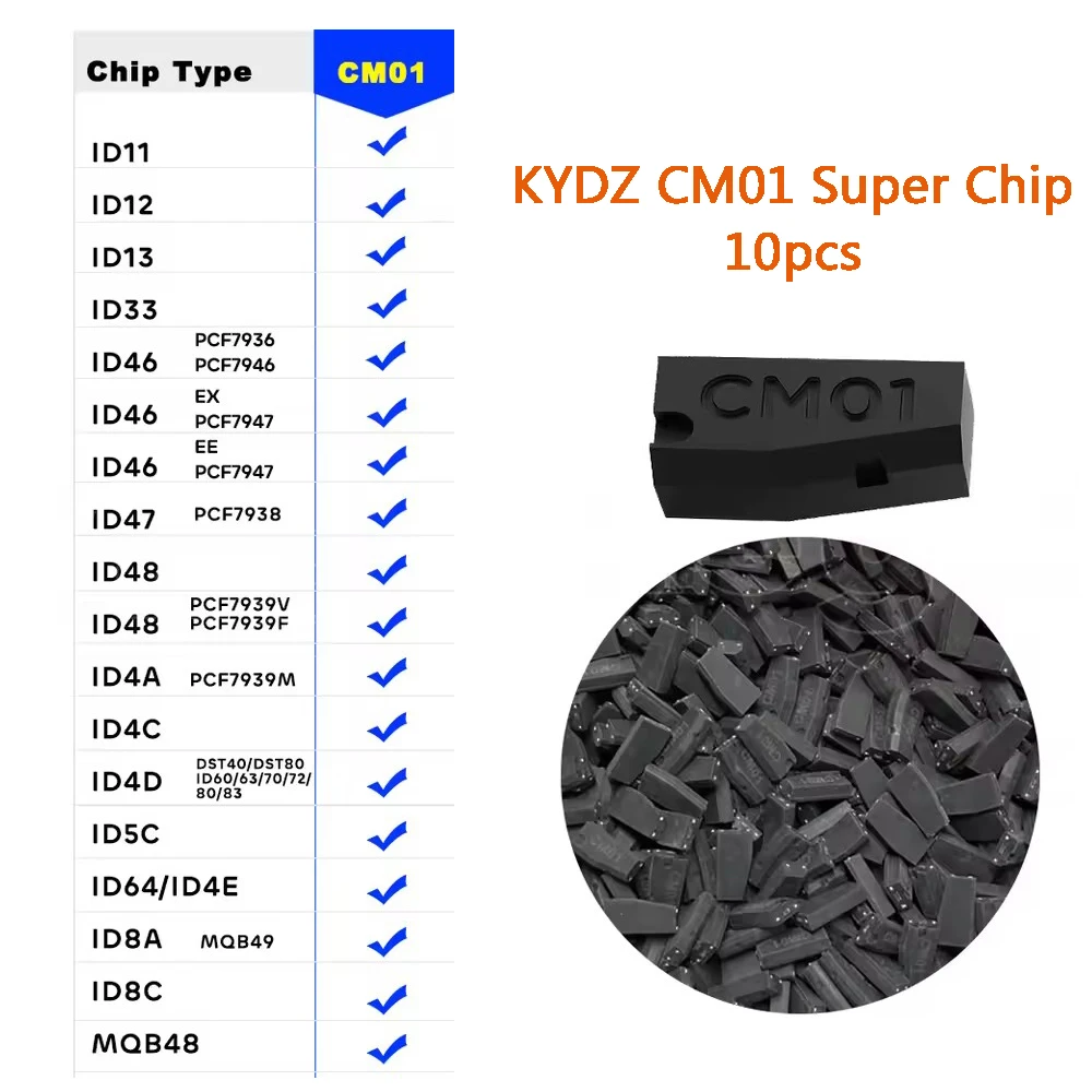 

x10 KYDZ Super Ignition Chip CM01 Support ID11 ID12 ID13 ID33 ID46 (PCF7936 PCF7946) EXPCF7937 EEPCF7947 PCF7938 ID48 ID49 ID4A