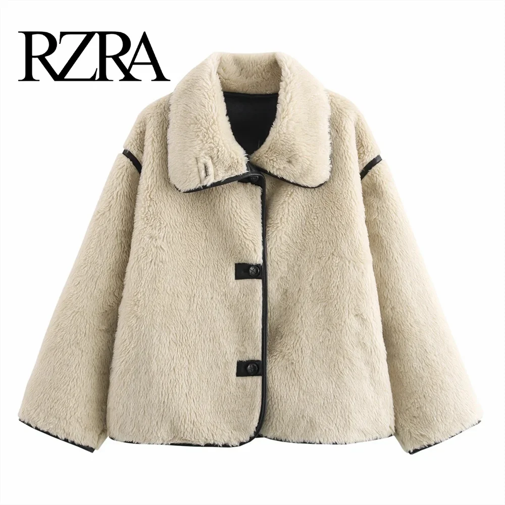 RZRA  women's 2024 autumn  new short loose collar imitation lamb wool casual commuting jacket jacket