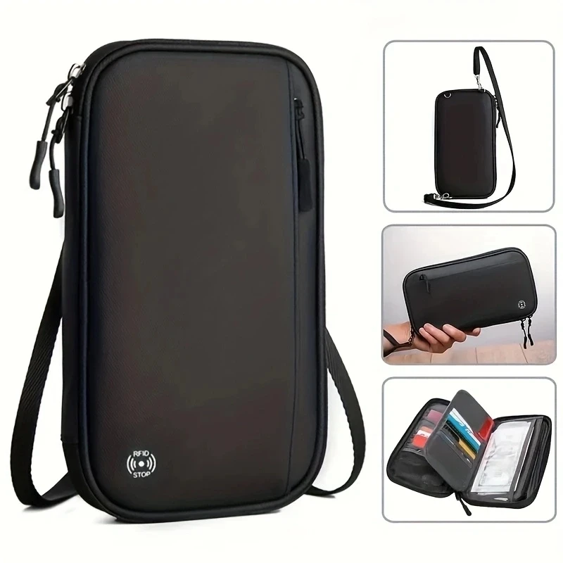 Travel Wallet Passport Card Holder Crossbody Shoulder Organizer Bag Abroad Ticket Document Protection Cover Hanging Neck Pouch