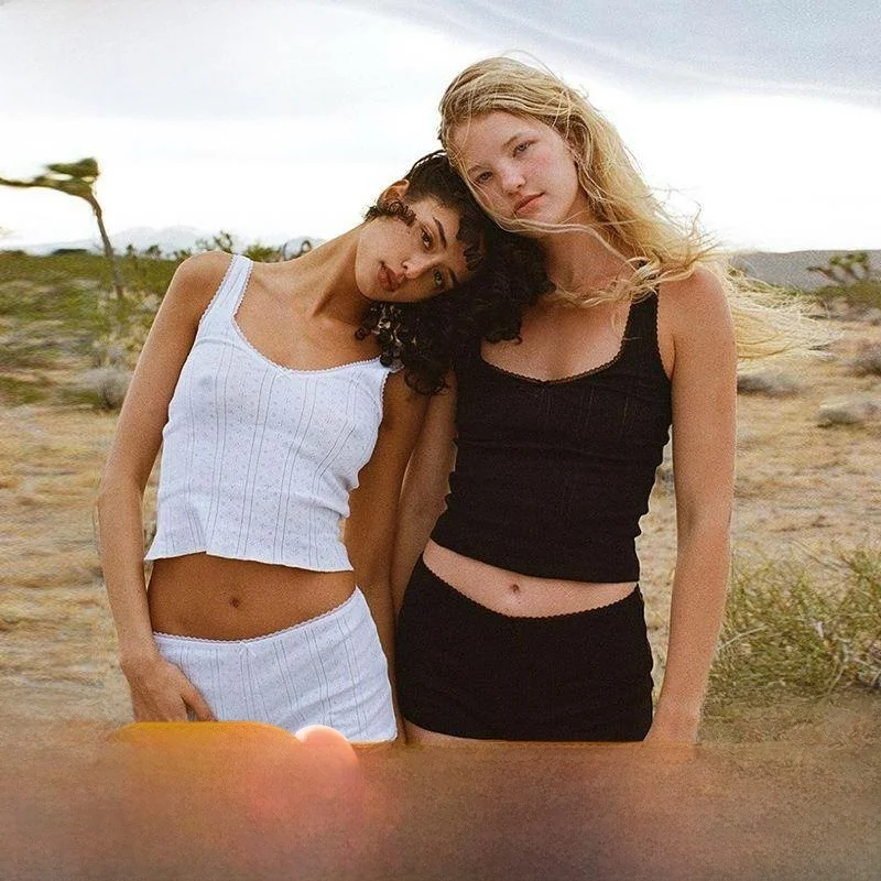 

Hollow Lace Vest High Waist orts Set Women's Faion Winter Cotton Tee-Piece Suit Hollow out Lace Tank Top ort Set