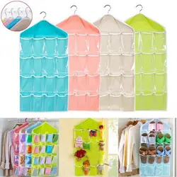 Hanging 16 Pockets Socks Bra Underwear Organizer Tidy Rack Hanger Storage Door Bag For Bathroom Living Room Household Sundries