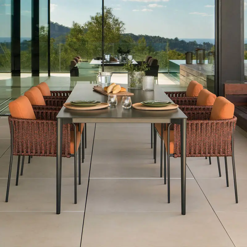 

Modern Aluminum Outdoor Dining Table Chair Set, Waterproof Sun-Proof Durable Furniture for Courtyard, Terrace, Garden Hotel