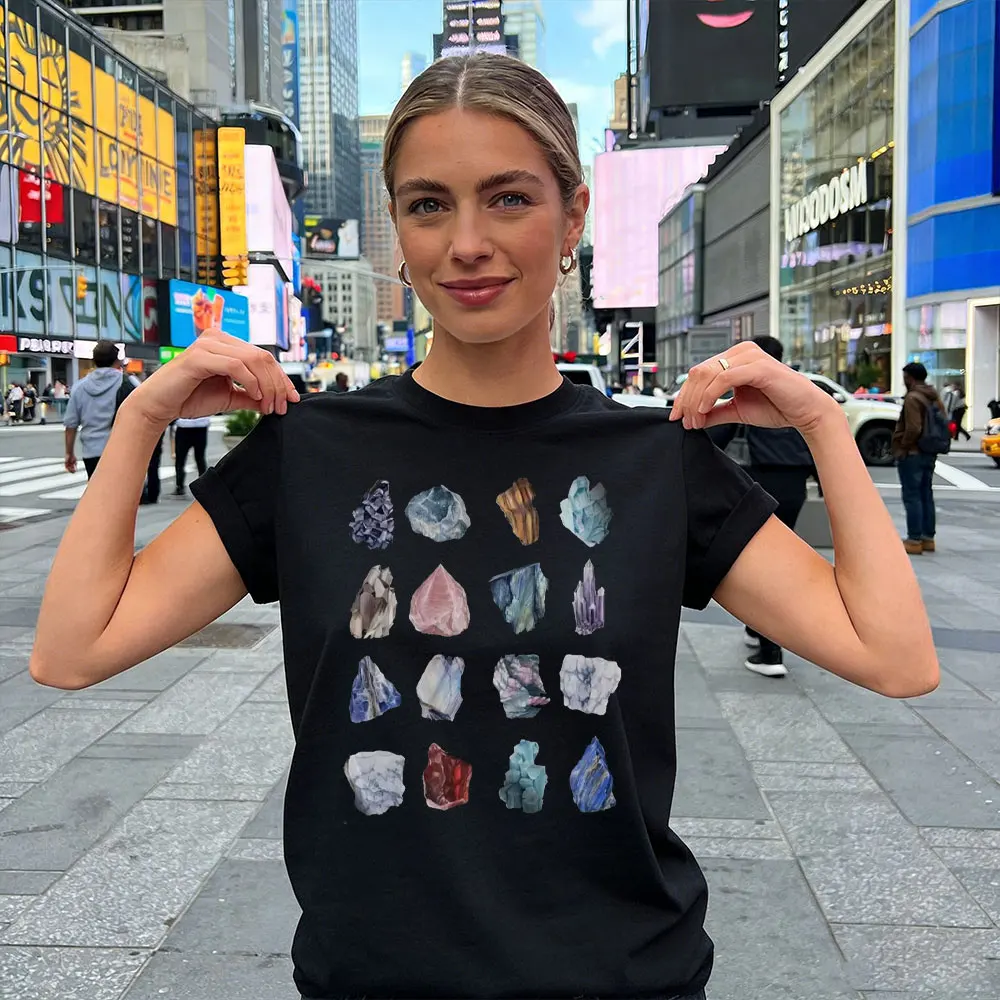 Geologie Kristalle Frauen T-Shirt Rock Liebhaber T-Shirt Geschenk für Geologe Mystische Mineralien Tops Street Fashion Edelstein Wissenschaft Kleidung