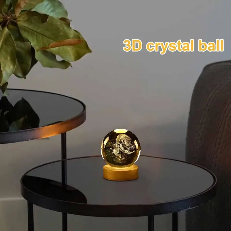 Luce notturna 3D moderna globo di cristallo luce decorativa sfera di cristallo con base a LED figurine di lampada di animali in vetro inciso per la vita