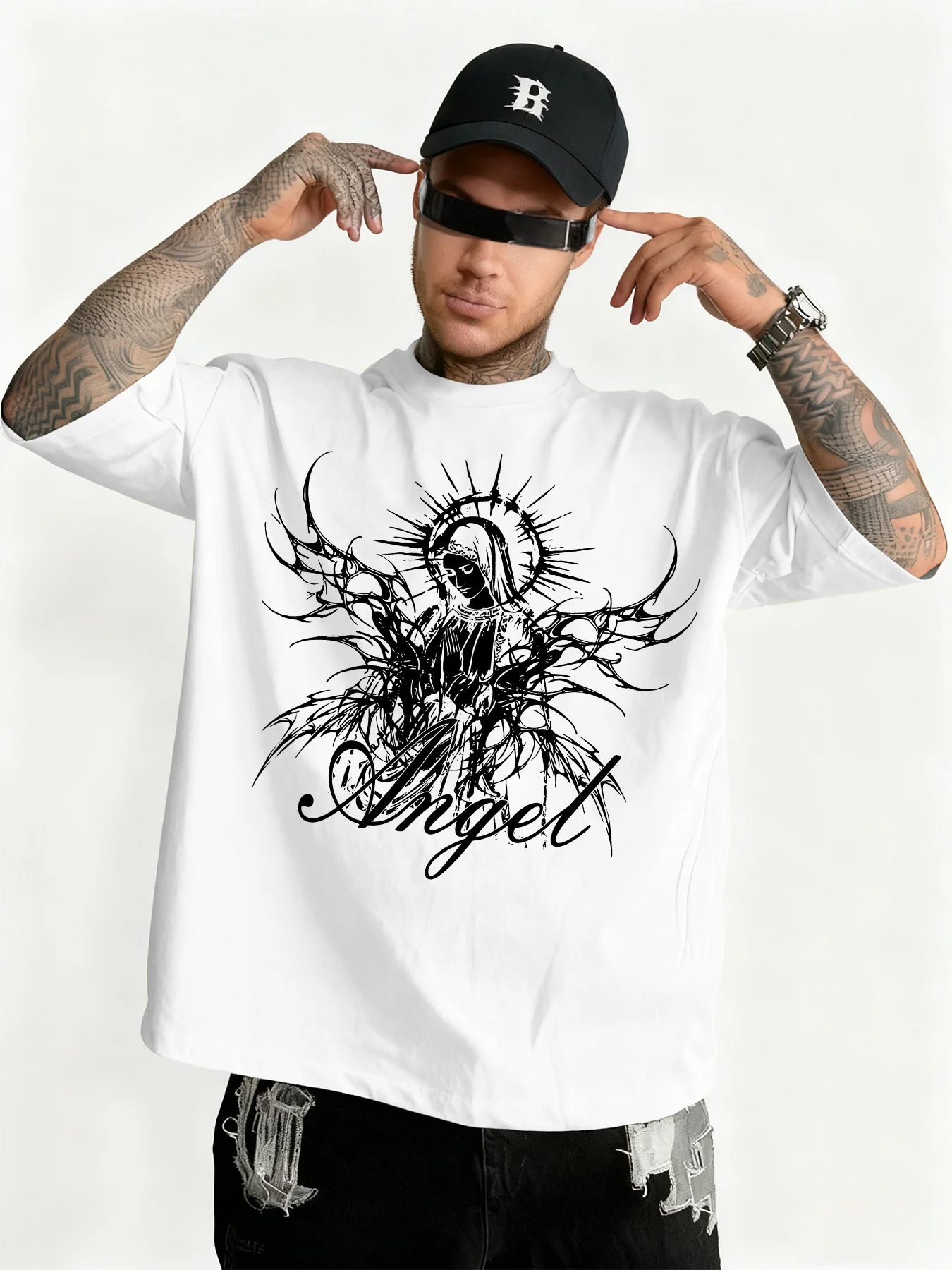 Dark aesthetic angel print summer T-shirt, a trendy casual style for daily wear Autumn New Base Shirt Unisex T-shirt