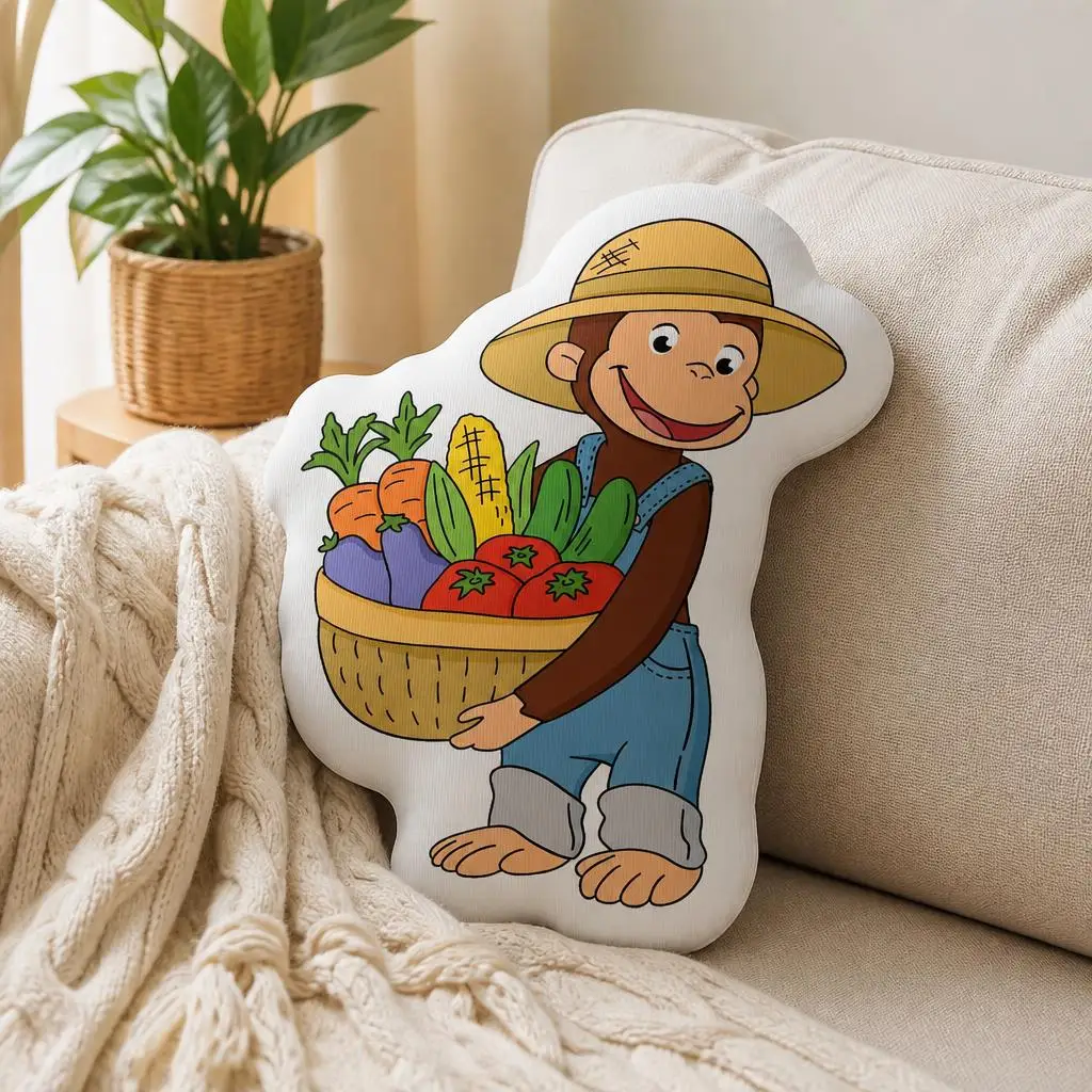 Farmer Curious George Plush Pillow Cushion Irregular Stuffed Throw Pillow Home Decor Gift Sofa Bed Couch