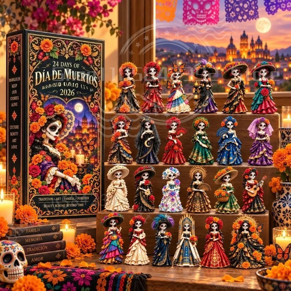 2026 Day of The Dead Advent Calendar Festive Countdown with 24pcs 2D Acrylic Figurine Perfect Gifts for Culture Lover