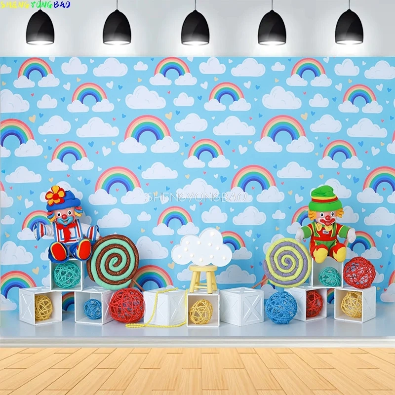 

Newborn Baby 1st Birthday Party Photography Backdrops Colorful Balloon Arch Cake Smash Family Rehearsal Background Props TS-04