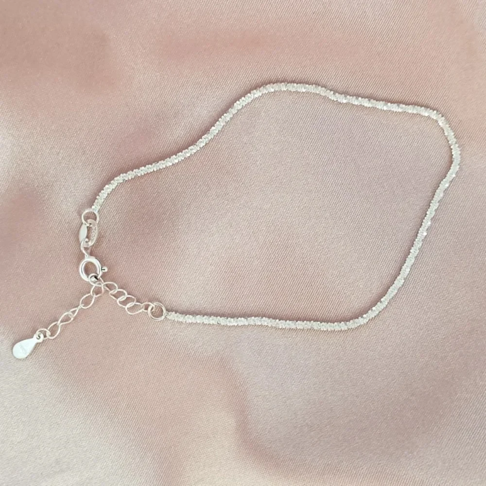 

S925 Sterling Silver Sparkling Bracelet, Finished Twisted Chain, Spring Buckle Link, Extension Chain DIY Accessory