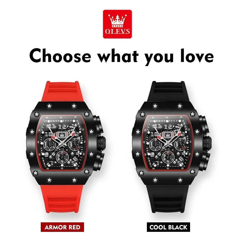 OLEVS 3608 Кварцевые спортивные часы Подарочный циферблат с силиконовым ремешком для часов Наручные часы с хронографом Светящийся