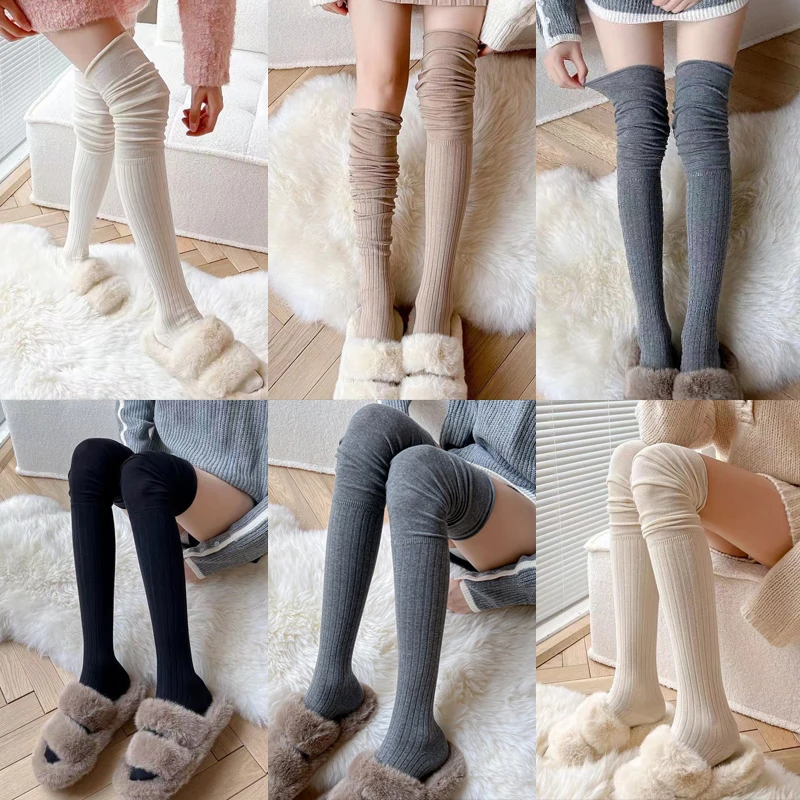 

2023 Autumn Winter High Socks For Women Girls Sexy Solid Color Long Stocking Ladies Over The Knee Socks Thermal Socks