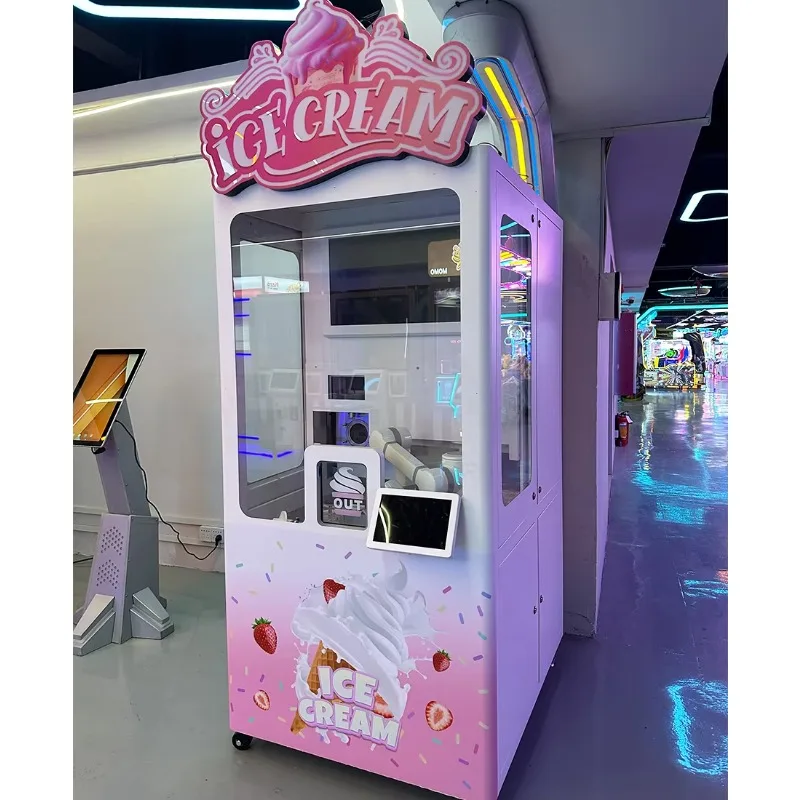 FL Custom Smart Robot Frozen Ice-Cream Vending Machine 3 Flavour Custom Rental Coin Change Touchscreen Cloud-Based Management
