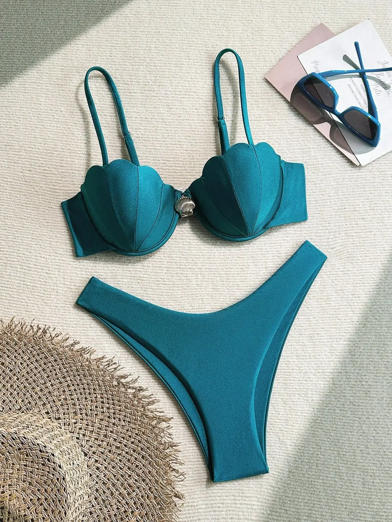 

Sexy Shell Push Up Underwire Bikini 2025 Women Summer Metal Shell Beach Bathing Suit Two Piece Swimsuit Pool Bathers Swimwear