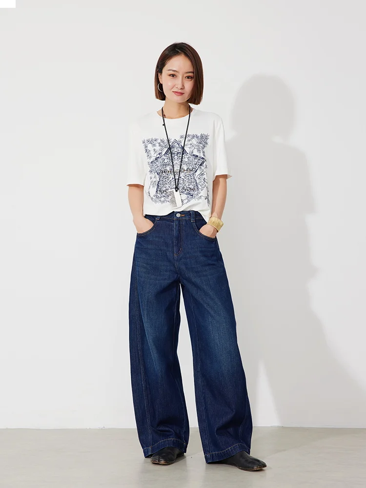 

High Waist Loose Fit Women's Wide Leg Jeans New Autumn Collection Comfortable Relaxing Feel Deep Color RB0587 RUGOSAM