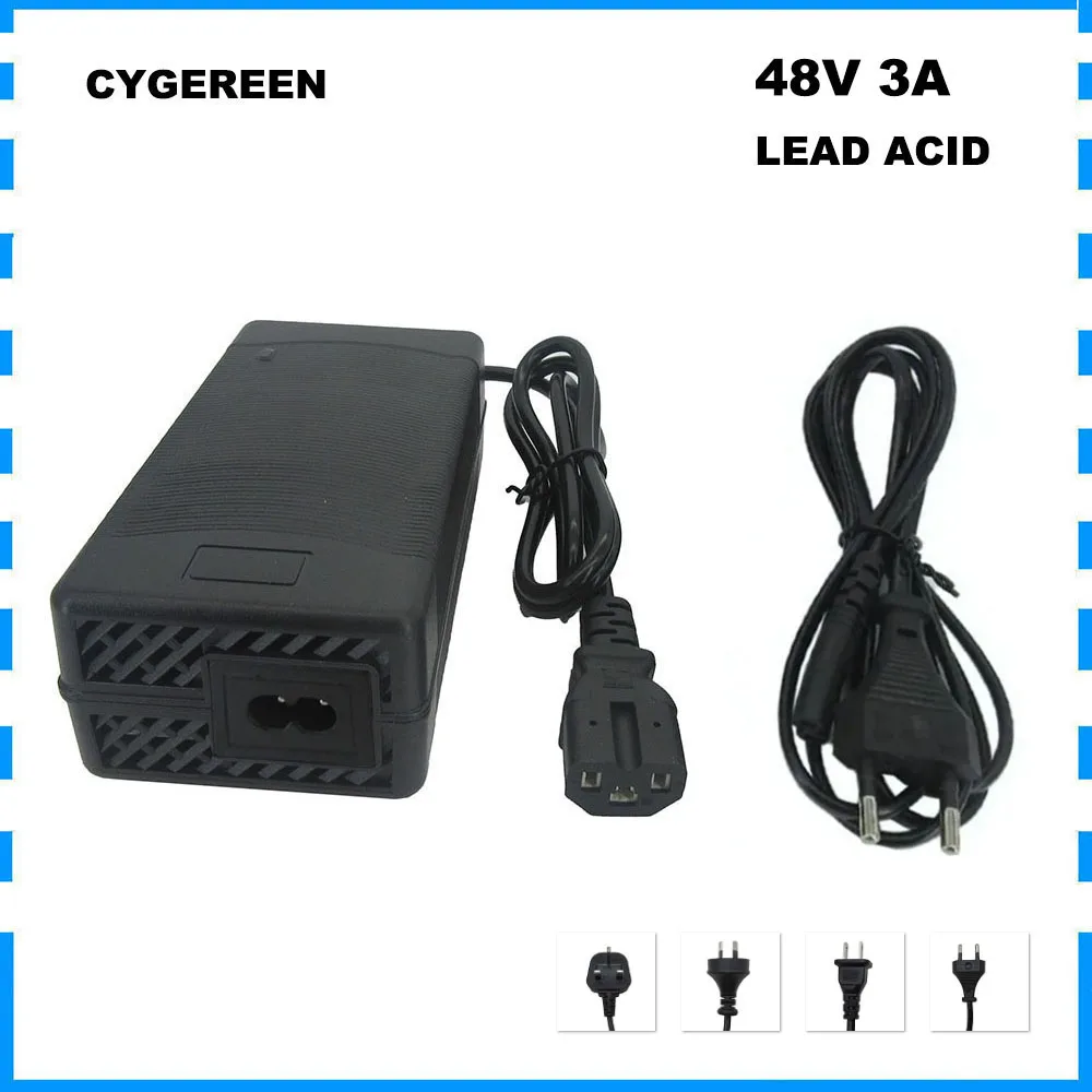 48V 3A Lead Acid Charger 48 Volt 20AH 15AH Battery Fast Charger with Fan 57.6V Output 180W Powerful IEC C13 Connector